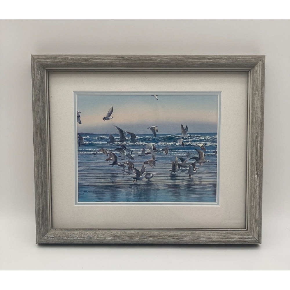 Signed Gordon Henschel Framed Art Print "Winging It" Seagulls BC Shoreline